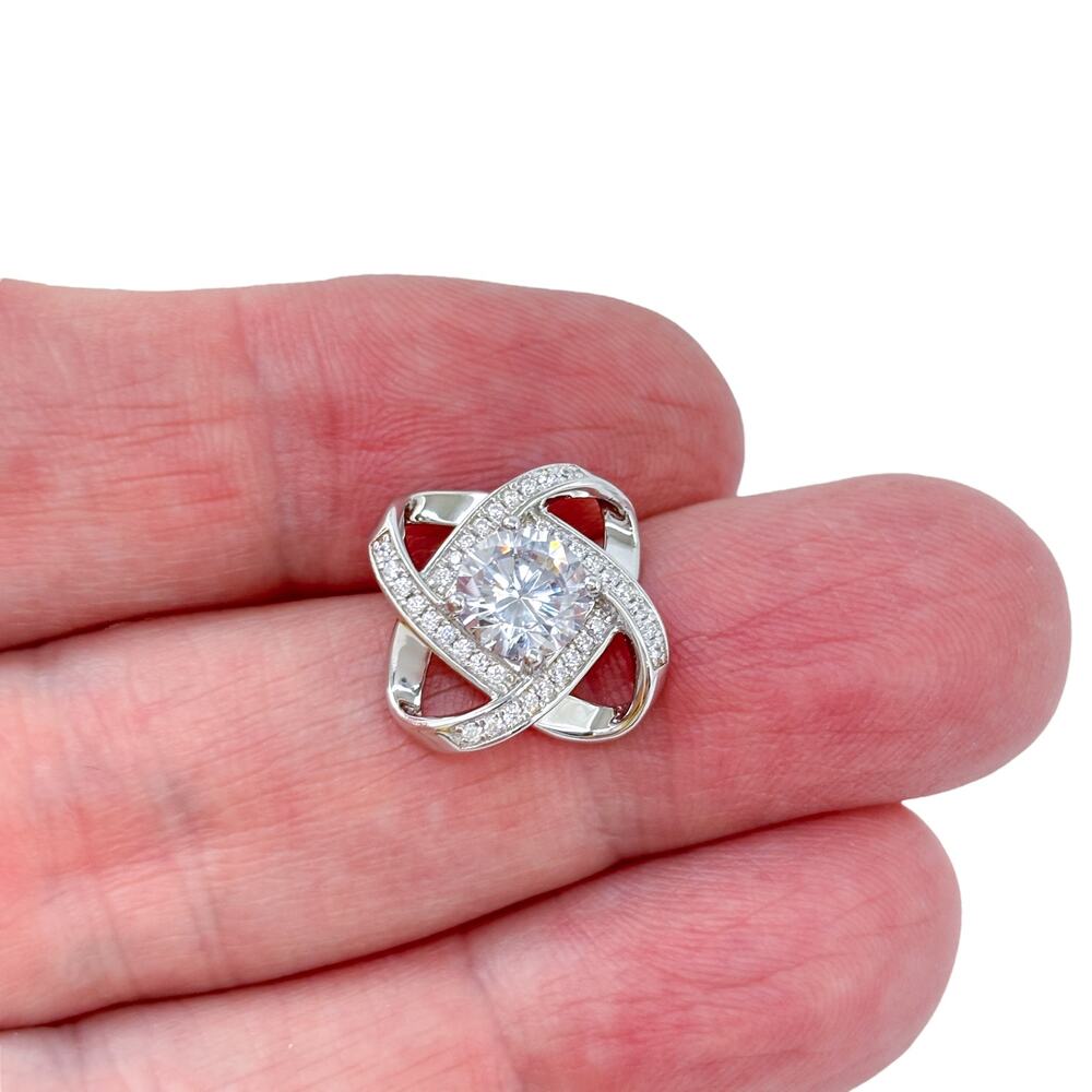 Vintage Sterling Silver 925 Crossover Cubic Zirconia  Cushion Cut Pendant